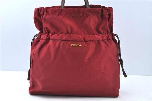 Authentic PRADA Nylon Tessuto Leather Shoulder Tote Bag Puesr Red J6379