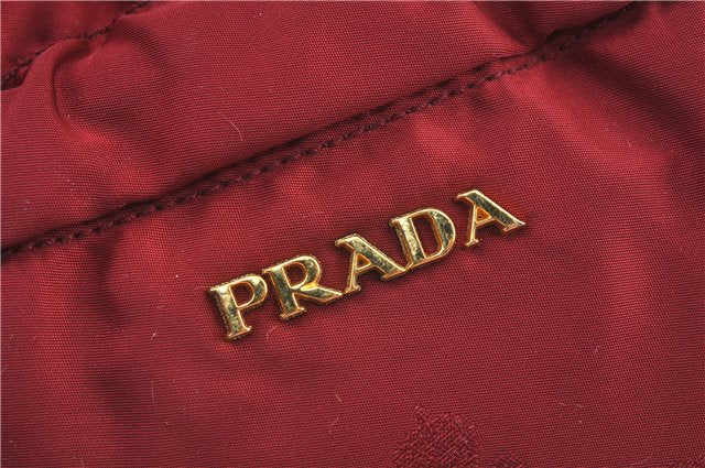 Authentic PRADA Nylon Tessuto Leather Shoulder Tote Bag Puesr Red J6379