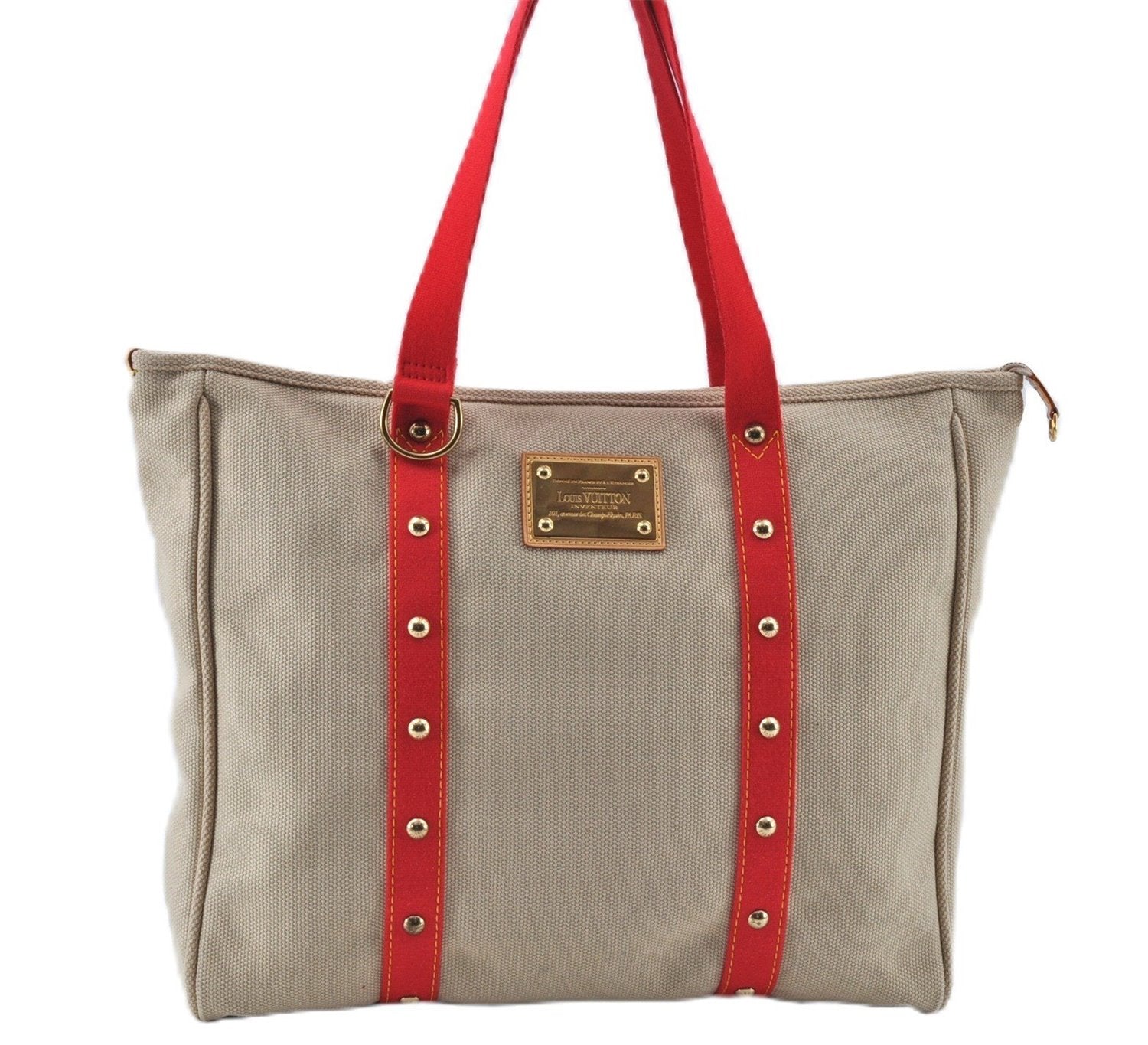 Authentic Louis Vuitton Antigua Cabas GM Tote Bag Ivory Red M40032 LV J6394