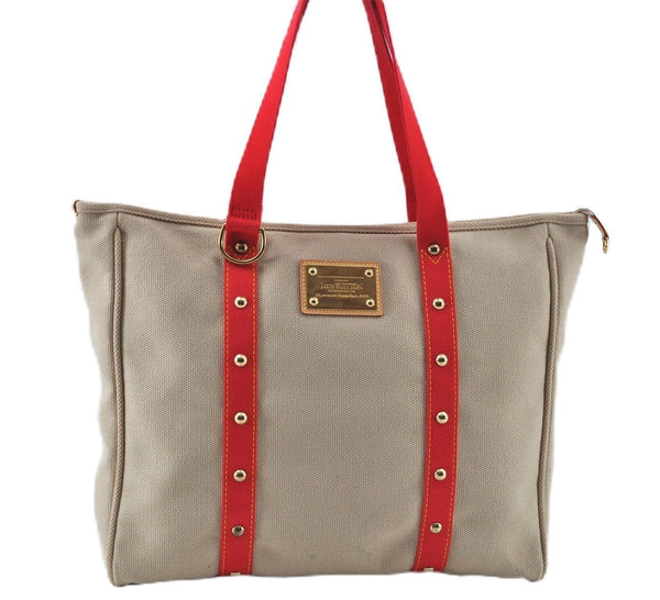 Authentic Louis Vuitton Antigua Cabas GM Tote Bag Ivory Red M40032 LV J6394