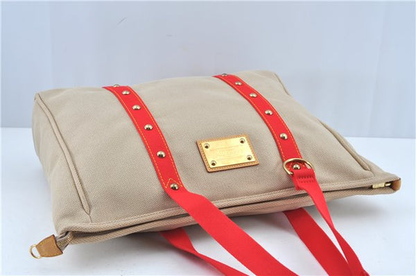 Authentic Louis Vuitton Antigua Cabas GM Tote Bag Ivory Red M40032 LV J6394