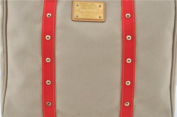 Authentic Louis Vuitton Antigua Cabas GM Tote Bag Ivory Red M40032 LV J6394