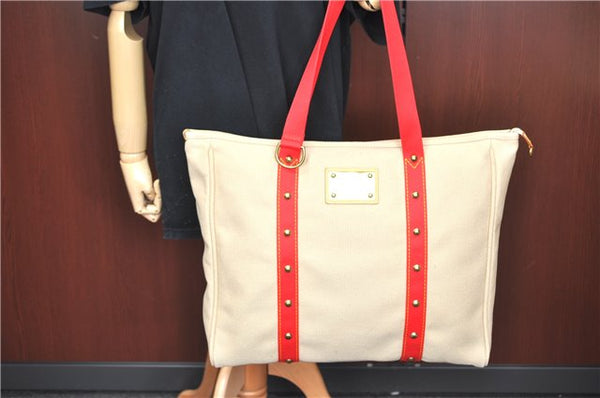 Authentic Louis Vuitton Antigua Cabas GM Tote Bag Ivory Red M40032 LV J6394