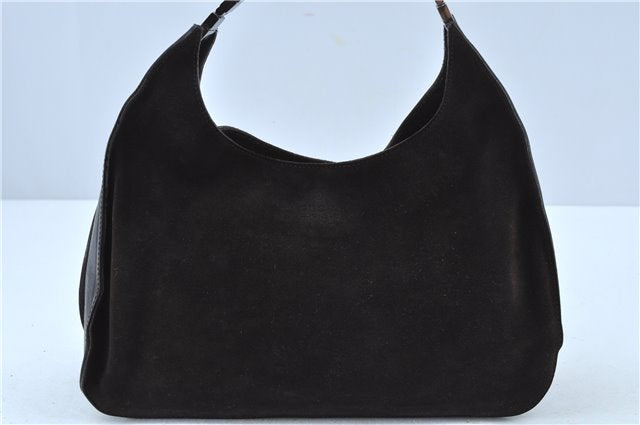 Authentic GUCCI Shoulder Hand Bag Purse Suede Leather 0013767 Dark Brown J6406