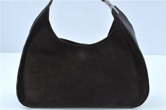 Authentic GUCCI Shoulder Hand Bag Purse Suede Leather 0013767 Dark Brown J6406