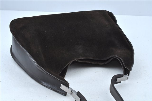 Authentic GUCCI Shoulder Hand Bag Purse Suede Leather 0013767 Dark Brown J6406