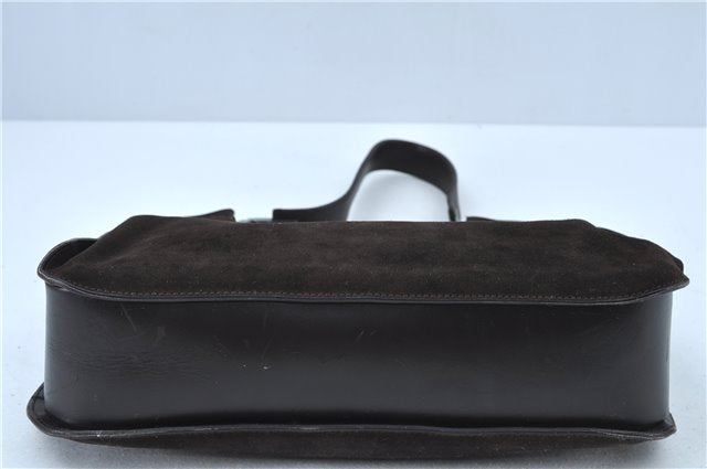 Authentic GUCCI Shoulder Hand Bag Purse Suede Leather 0013767 Dark Brown J6406