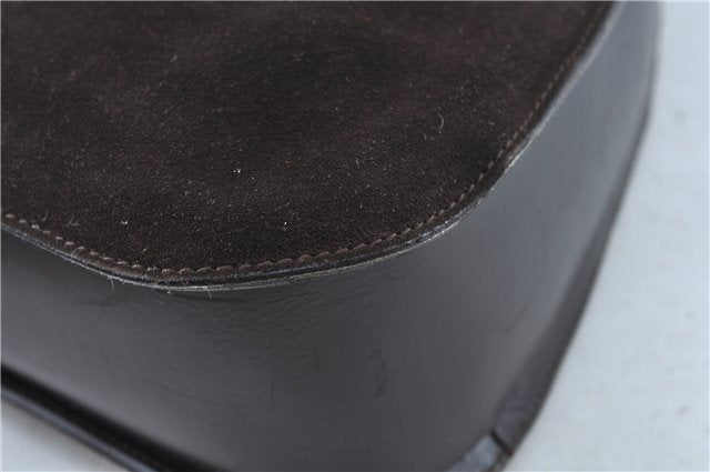 Authentic GUCCI Shoulder Hand Bag Purse Suede Leather 0013767 Dark Brown J6406