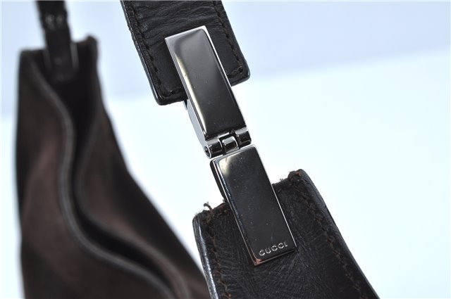 Authentic GUCCI Shoulder Hand Bag Purse Suede Leather 0013767 Dark Brown J6406