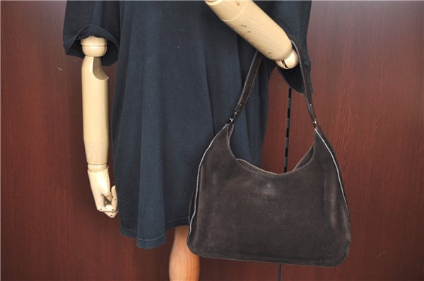 Authentic GUCCI Shoulder Hand Bag Purse Suede Leather 0013767 Dark Brown J6406