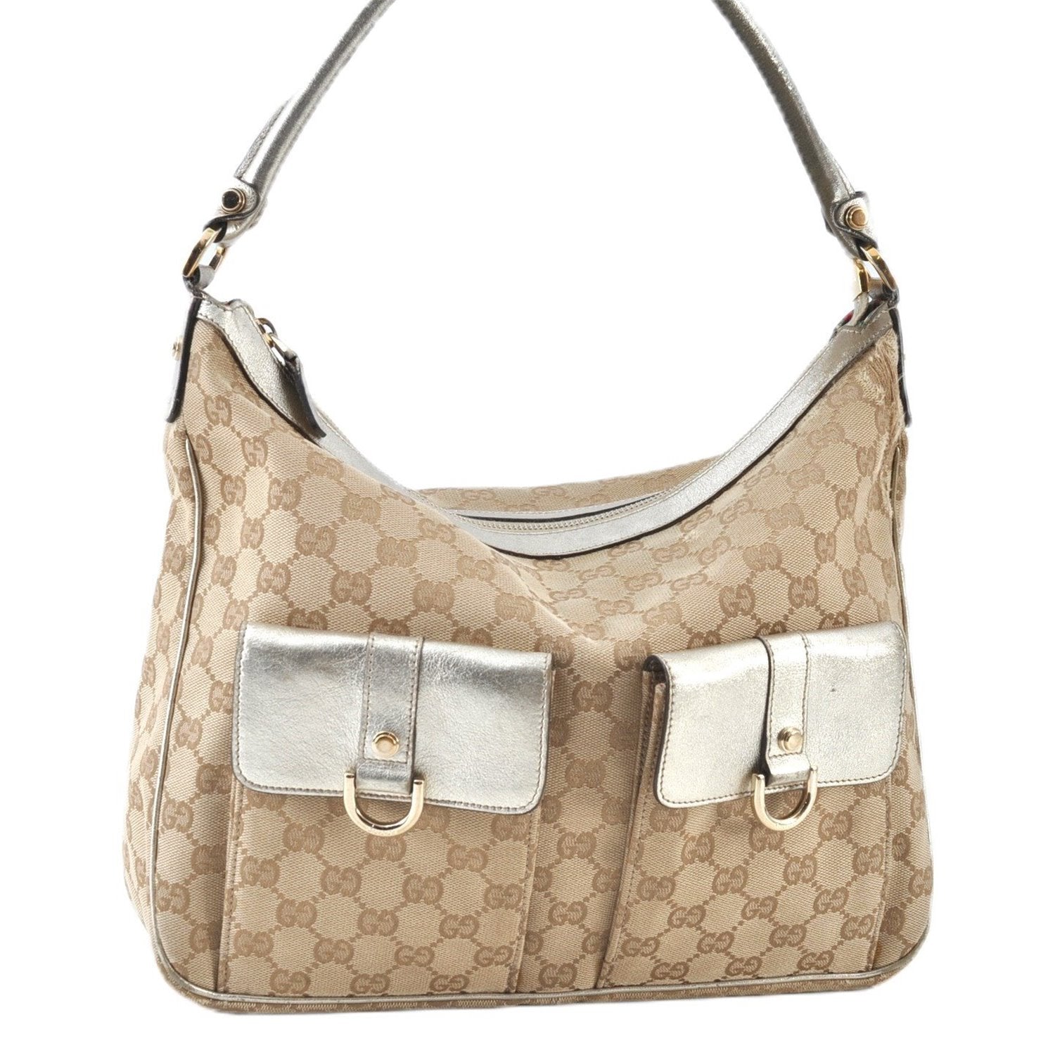 Authentic GUCCI Abbey Shoulder Hand Bag GG Canvas Leather 153025 Beige J6410