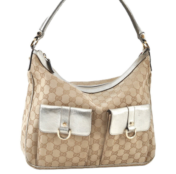 Authentic GUCCI Abbey Shoulder Hand Bag GG Canvas Leather 153025 Beige J6410