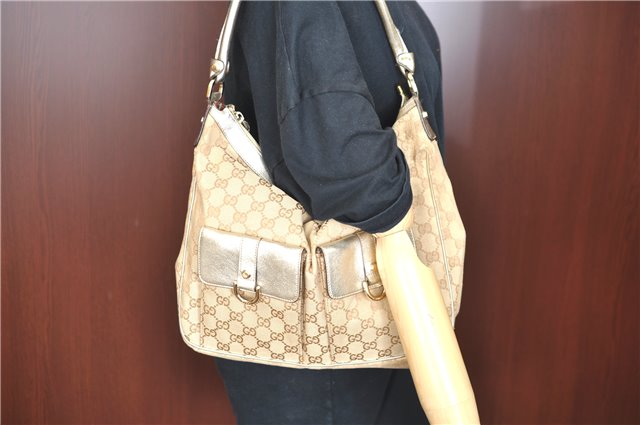 Authentic GUCCI Abbey Shoulder Hand Bag GG Canvas Leather 153025 Beige J6410