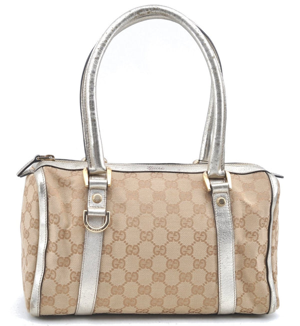 Authentic GUCCI Abbey Shoulder Hand Boston Bag GG Canvas Leather Beige J6416