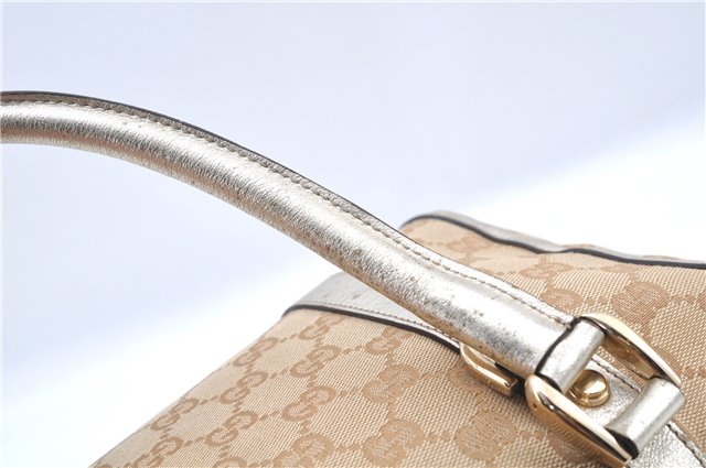 Authentic GUCCI Abbey Shoulder Hand Boston Bag GG Canvas Leather Beige J6416