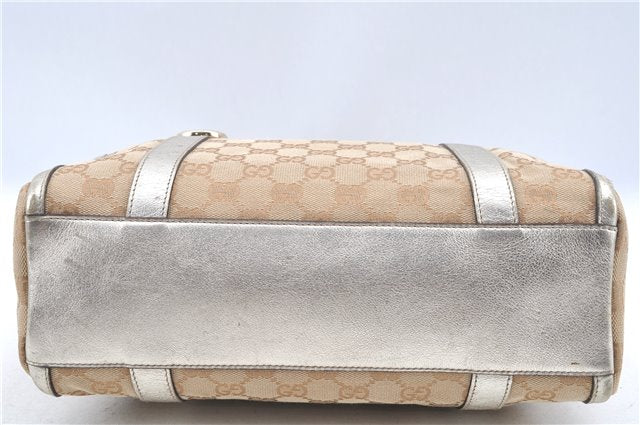 Authentic GUCCI Abbey Shoulder Hand Boston Bag GG Canvas Leather Beige J6416