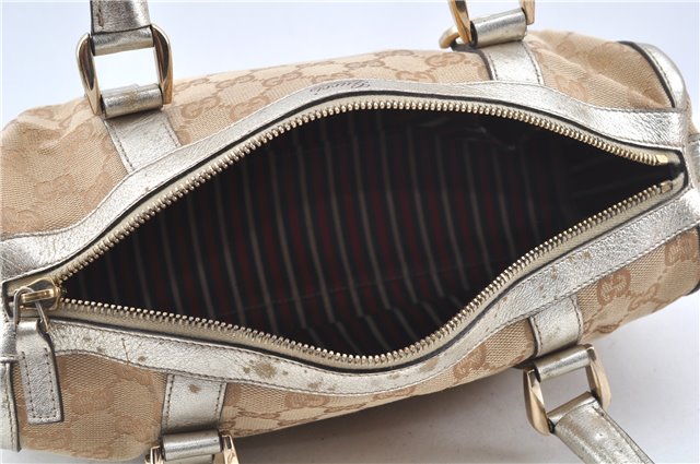 Authentic GUCCI Abbey Shoulder Hand Boston Bag GG Canvas Leather Beige J6416