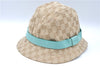 Auth GUCCI Bucket Hat GG Canvas Leather Size L 030367 Beige Light Blue J6427