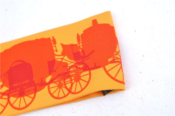 Authentic HERMES Twilly Scarf Carriage Motif Silk Orange J6433