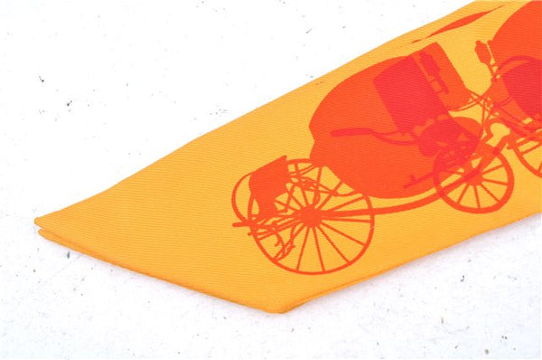 Authentic HERMES Twilly Scarf Carriage Motif Silk Orange J6433