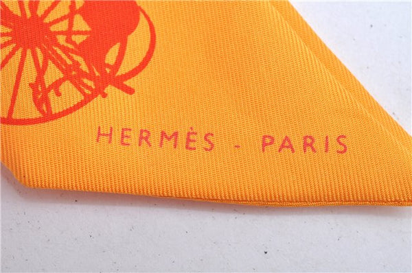 Authentic HERMES Twilly Scarf Carriage Motif Silk Orange J6433