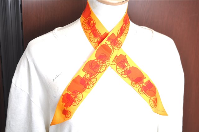 Authentic HERMES Twilly Scarf Carriage Motif Silk Orange J6433