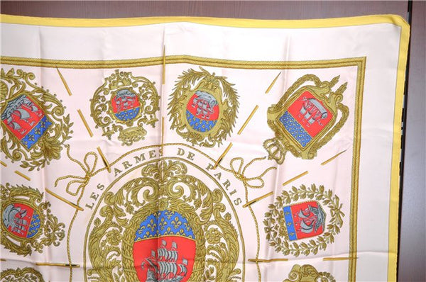 Authentic HERMES Carre 90 Scarf "FLVCTVAT NEC MERGITVR" Silk Yellow Box J6457