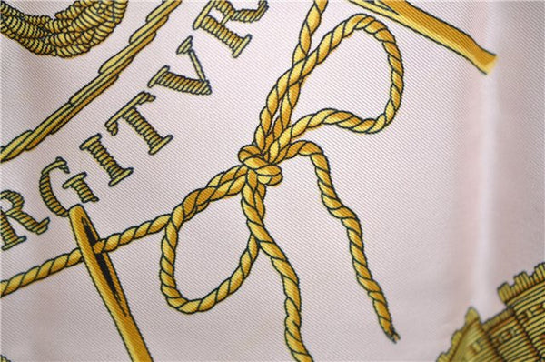 Authentic HERMES Carre 90 Scarf "FLVCTVAT NEC MERGITVR" Silk Yellow Box J6457