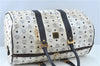 Authentic MCM Leather Travel Boston Bag White Black J6470