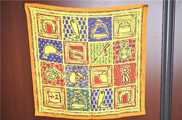 Authentic HERMES Carre 65 Scarf "Le Boubou H" Silk Red Orange Yellow J6477