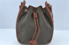 Authentic YVES SAINT LAURENT Drawstring Cross Bag PVC Leather Khaki Green J6513