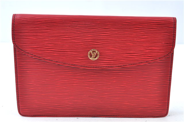 Authentic Louis Vuitton Epi Montaigne 23 Clutch Hand Bag Red M52667 LV J6515