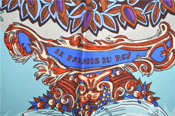 Authentic HERMES Carre 90 Scarf "LE PARADIS DU ROY" Silk Brown Light Blue J6524