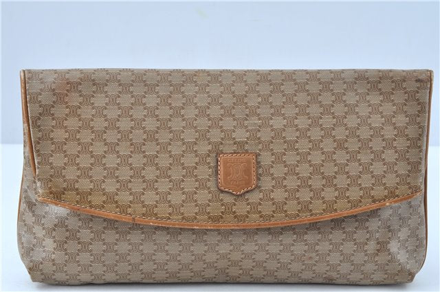 Authentic CELINE Macadam Blason Pattern Clutch Bag Purse PVC Leather Beige J6654