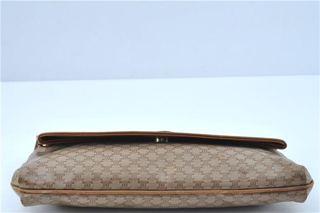 Authentic CELINE Macadam Blason Pattern Clutch Bag Purse PVC Leather Beige J6654