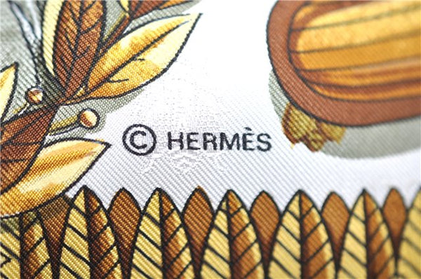 Authentic HERMES Carre 90 Scarf "NAPOLEON" Silk Orange Gold White J6675