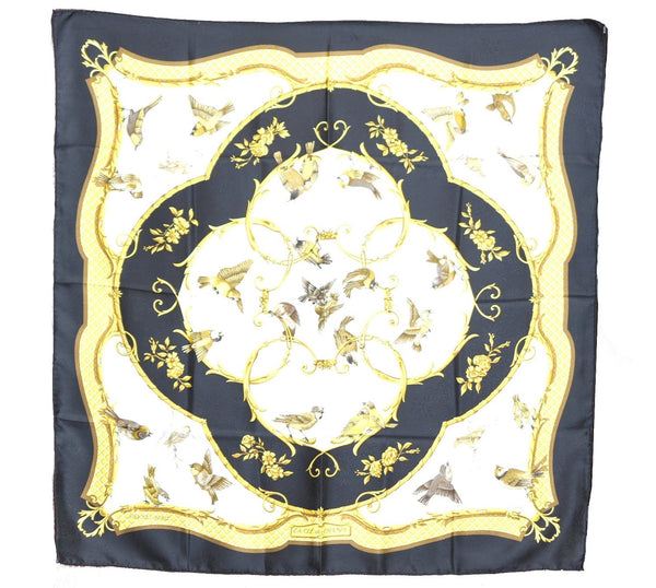 Authentic HERMES Carre 90 Scarf "La CLE des Champs" Silk Black J6744