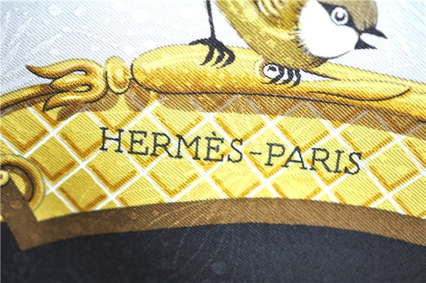 Authentic HERMES Carre 90 Scarf "La CLE des Champs" Silk Black J6744