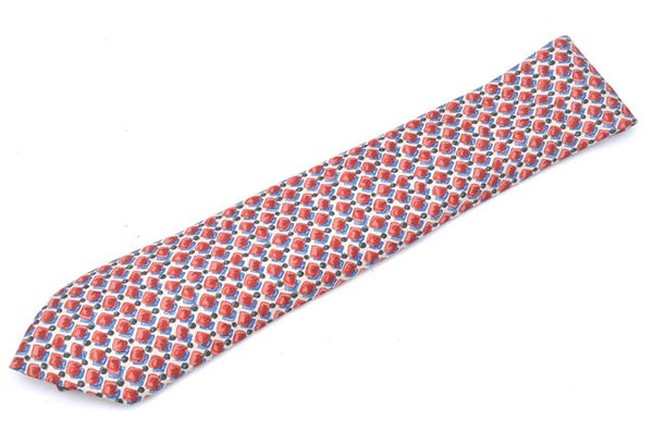 Authentic HERMES Tie Necktie Dots Pattern Silk Multicolor Red Ivory Box J6755