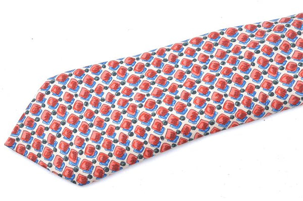 Authentic HERMES Tie Necktie Dots Pattern Silk Multicolor Red Ivory Box J6755