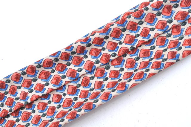 Authentic HERMES Tie Necktie Dots Pattern Silk Multicolor Red Ivory Box J6755