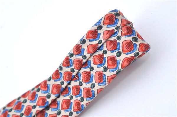 Authentic HERMES Tie Necktie Dots Pattern Silk Multicolor Red Ivory Box J6755