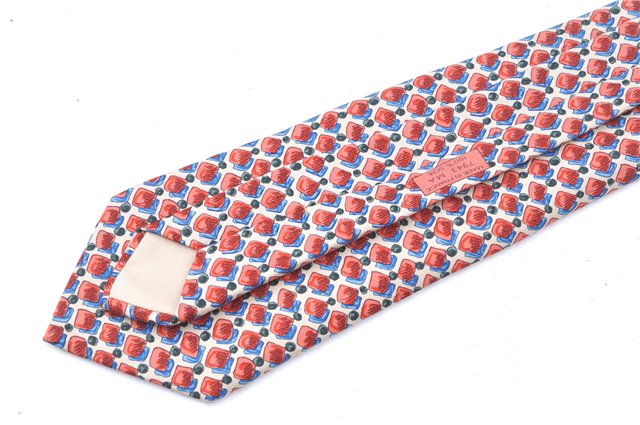 Authentic HERMES Tie Necktie Dots Pattern Silk Multicolor Red Ivory Box J6755