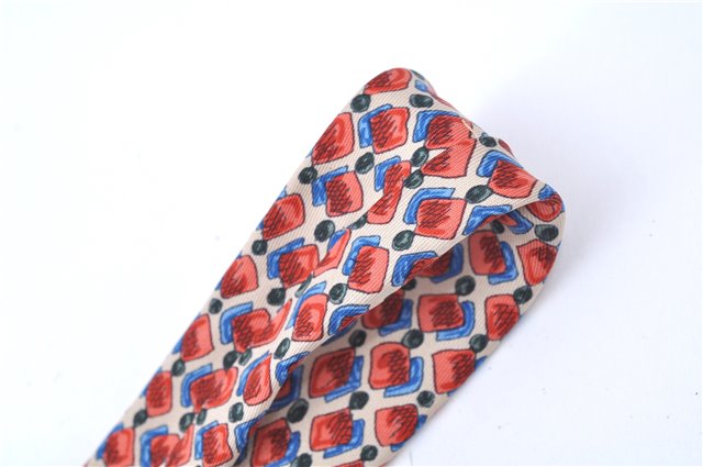 Authentic HERMES Tie Necktie Dots Pattern Silk Multicolor Red Ivory Box J6755