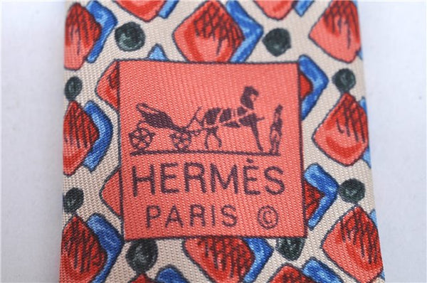 Authentic HERMES Tie Necktie Dots Pattern Silk Multicolor Red Ivory Box J6755