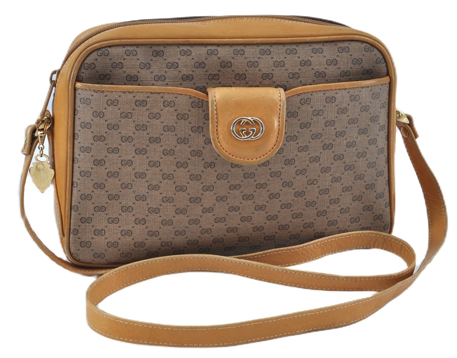 Authentic GUCCI Micro GG PVC Leather Shoulder Cross Body Bag Purse Brown J6835