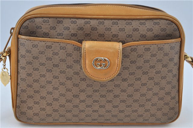 Authentic GUCCI Micro GG PVC Leather Shoulder Cross Body Bag Purse Brown J6835