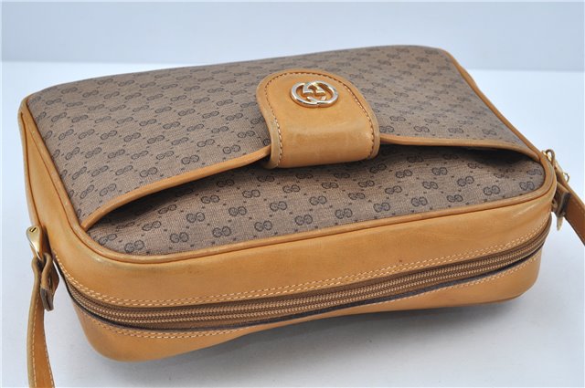 Authentic GUCCI Micro GG PVC Leather Shoulder Cross Body Bag Purse Brown J6835