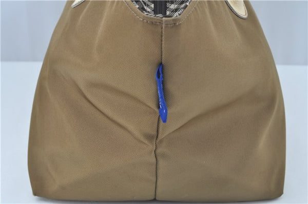 Authentic BURBERRY BLUE LABEL Check Tote Bag Purse Nylon Leather Khaki J6844
