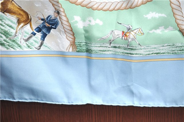 Authentic HERMES Carre 90 Scarf "Auteuil en Mai" Silk Light Blue Green J6851